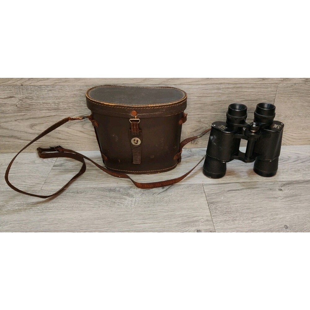 Vintage Hialeah 7x35 coated optics binoculars with original hard leather